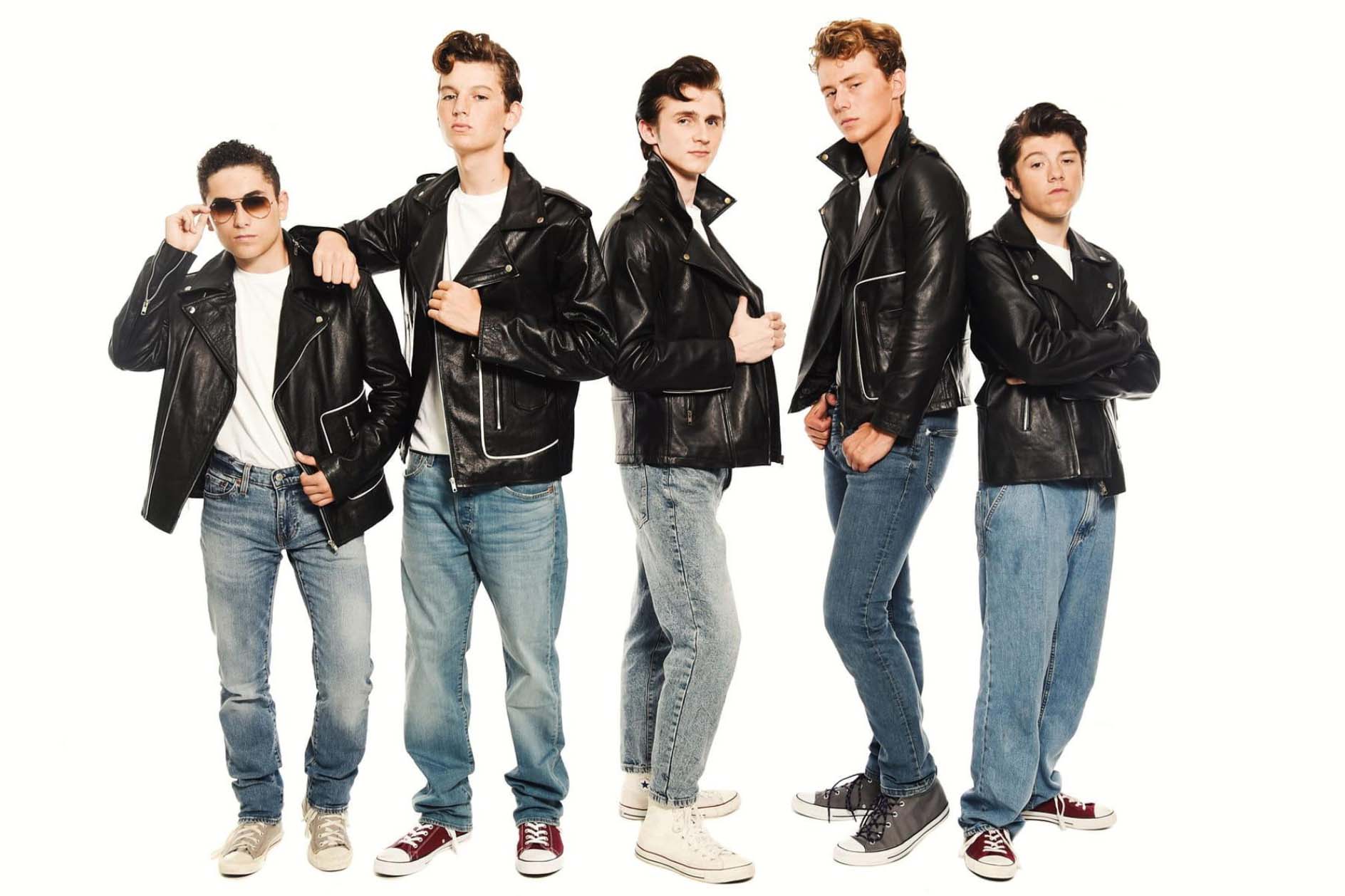 Stunning period costumes for the cast of Grease the musical. Tee birds costumes